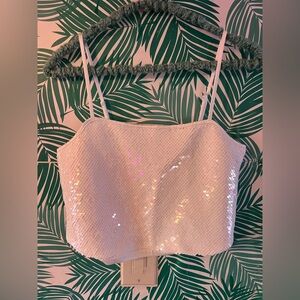 Abercrombie & Fitch Y2K white sequin crop top spaghetti straps xs